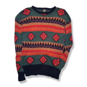 Vintage Geometric RAF Knit Sweater. Green & Orange Size Large. Royal Air Force